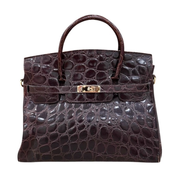 Carla Mancini Handbags - Elegant Crocodile Embossed Brown Handbag